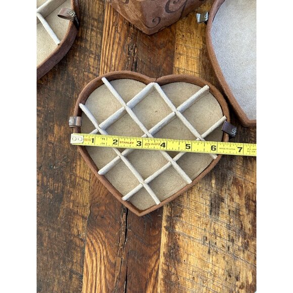 Brighton Brown Suede Heart Shaped Jewelry Box With Swirl Pattern & Metal Accent - Picture 10 of 11
